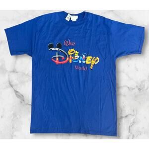 Vintage 90s Walt Disney World Spell Out T Shirt Size LG Blue Cartoon Mickey Pooh